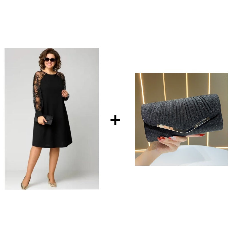 ⏳Time-Limited Special⏰Lace Patchwork Round Neck Long Sleeve Dress