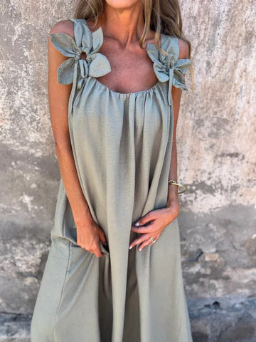 🌺Summer Hot Sale 50% OFF💕 Floral Straps U Neckline Solid Women's Dresses