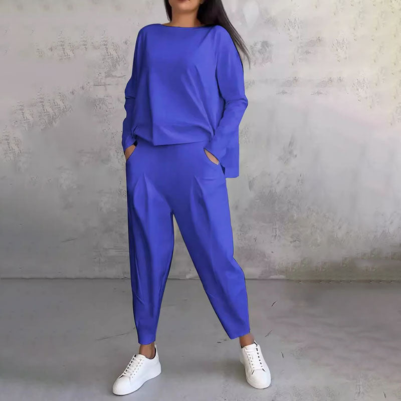 💥Limit Time 50% OFF 💕🤍Round-Neck Long-Sleeved Top & Pants 2-Piece Set