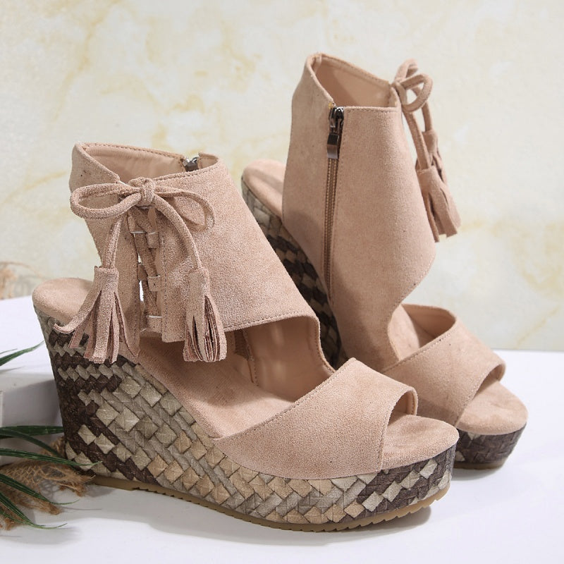Women's Tassel Open Toe Platform Wedge Sandals