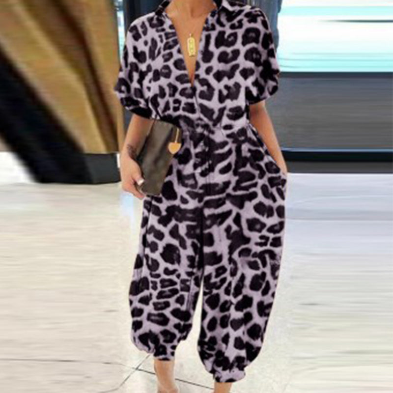 💖LAST DAY SALE 50% OFF💖Women's Casual Loose Short Sleeve Button Up Jumpsuit