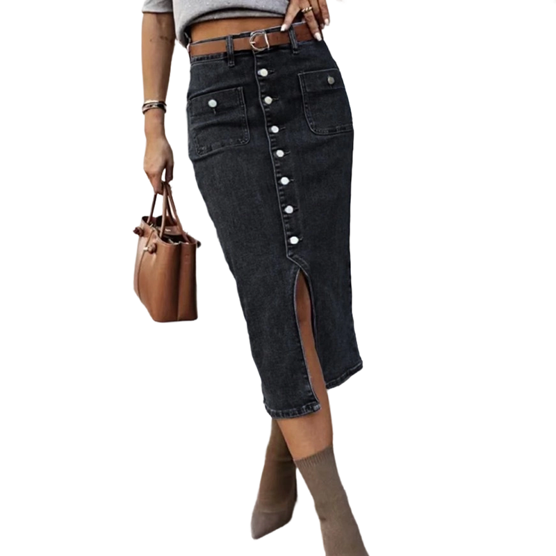๐๐50% OFF NOW๐High-Waist Button-Front Denim Skirt