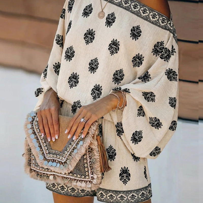 🔥While Supplies Last 50% OFF!🎉 Bohemian Off-Shoulder Printed Jumpsuit Set