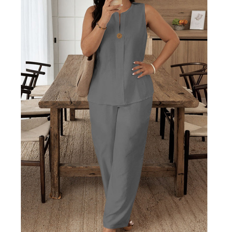 ⏰🔥LIMITED TIME 49% OFF! 💃 Minimalist Sleeveless Top & Wide-Leg Pants