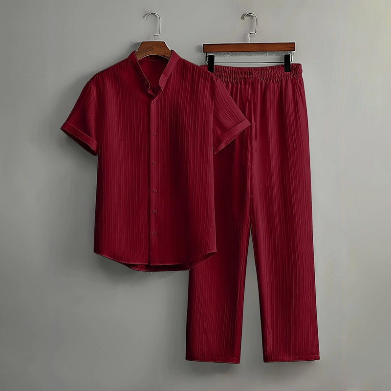 ๐ LIMITED-TIME 50% OFF! โจ Men's Textured 2-Piece Set โ Shirt & Pants, Breathable, Coordinated ๐งณ