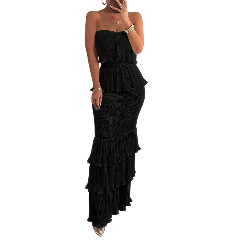 👗 LIMITED-TIME 50% OFF! 💫 Women's Strapless Tiered Ruffle Smocked Dress – Elegant, Flattering, Versatile Occasion Wear ✨