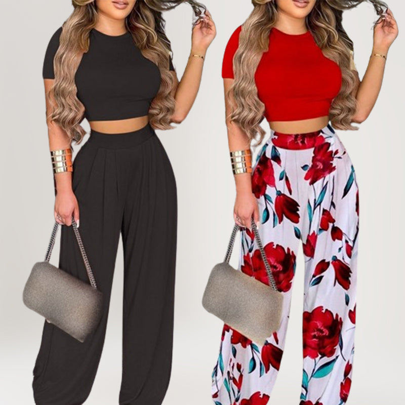๐ข๐ข30% OFF !! โฐ Women's Two-Piece Set โ Fitted T-Shirt, Loose Pants, Casual ๐ธ