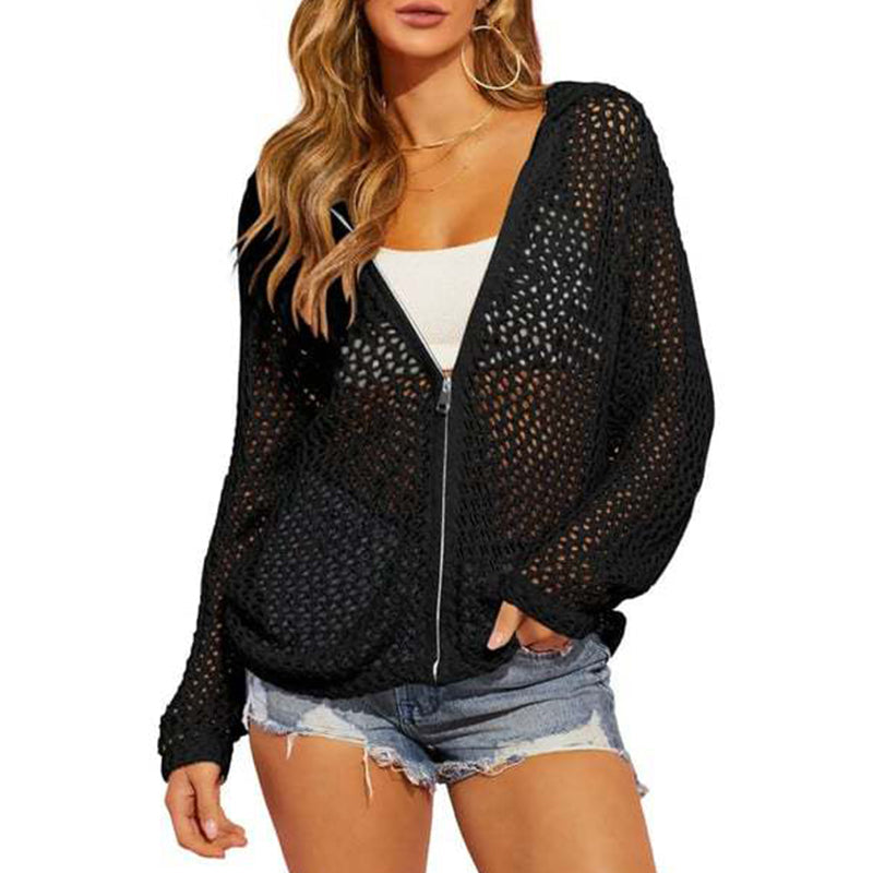 ๐ข๐ข40% OFF !! โฐ2026 Women's Open-Knit Zip-Up Cardigan | Lightweight Hollow-Out Long Sleeve Sweater for Spring & Summer