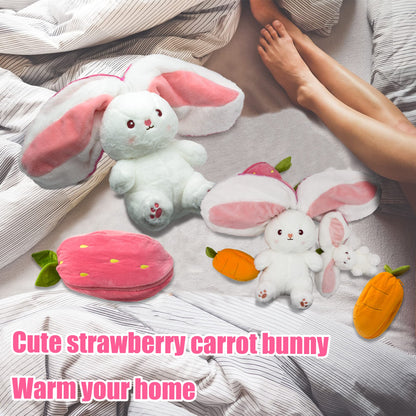 🥳2026 HOT SALE🥳💞50K+ SOLD!🍓🐰 50% OFF! Strawberry Bunny Plush – Transforms into little rabbit! Soft, cute & cuddly. Perfect gift for kids or grandkids. 🎀✨
