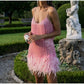 🔥Last Day Promotion 47% OFF💝Women's Feather Fringe Sequin Spaghetti Strap Dress