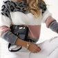 Women's Color Block Leopard Pattern Round Neck Sweater