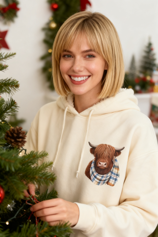 💖CHRISTMAS SALE 50% OFF!!🎁Cute Highland Cow Cozy Fleece-Lined Hooded Sweatshirt