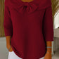 Women's plain knitted jumper with a round neckline and 3/4 sleeves, with a bow, for everyday wear