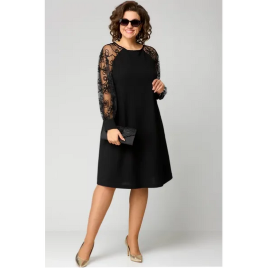 ⏳Time-Limited Special⏰Lace Patchwork Round Neck Long Sleeve Dress