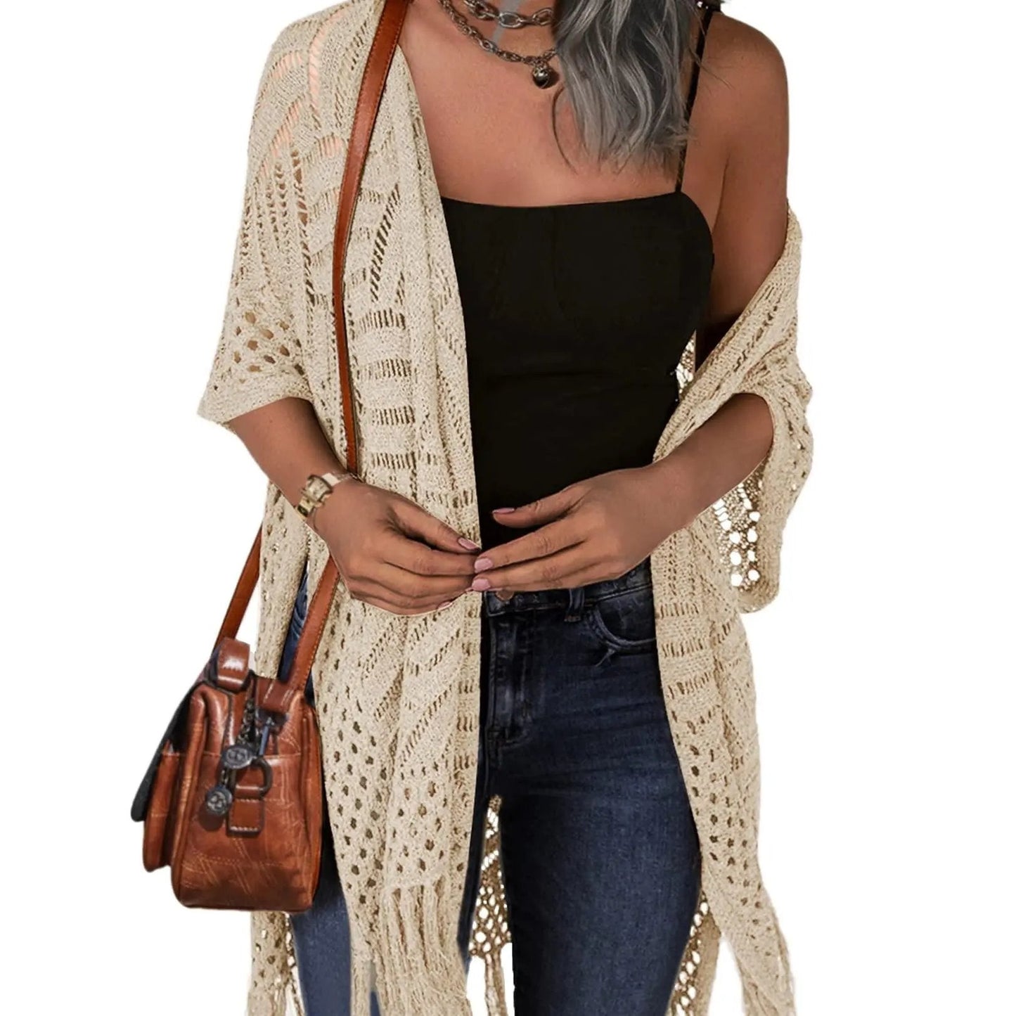 🥳2026 HOT SALE🥳💞50K+ SOLD!🌸☀️ 50% OFF – Just £16.99! Oversized Knit Cardigan – Lightweight crochet tassel kimono for spring & summer. Breathable viscose‑nylon blend – no itch, no cling – layer over anything! 🧶✨