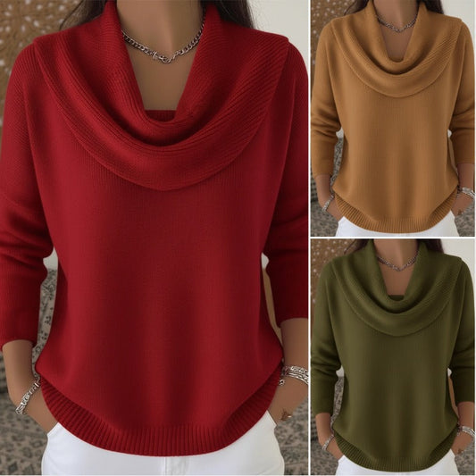 Women's Soft and Elegant Solid Color Ruffled Collar Sweater Top