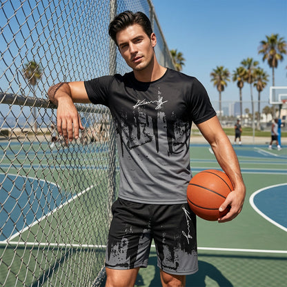 👕 LIMITED-TIME 50% OFF! 🩳 Men's Graphic Print T-Shirt & Shorts Set – Coordinated, Soft, Adjustable Waist 🌴