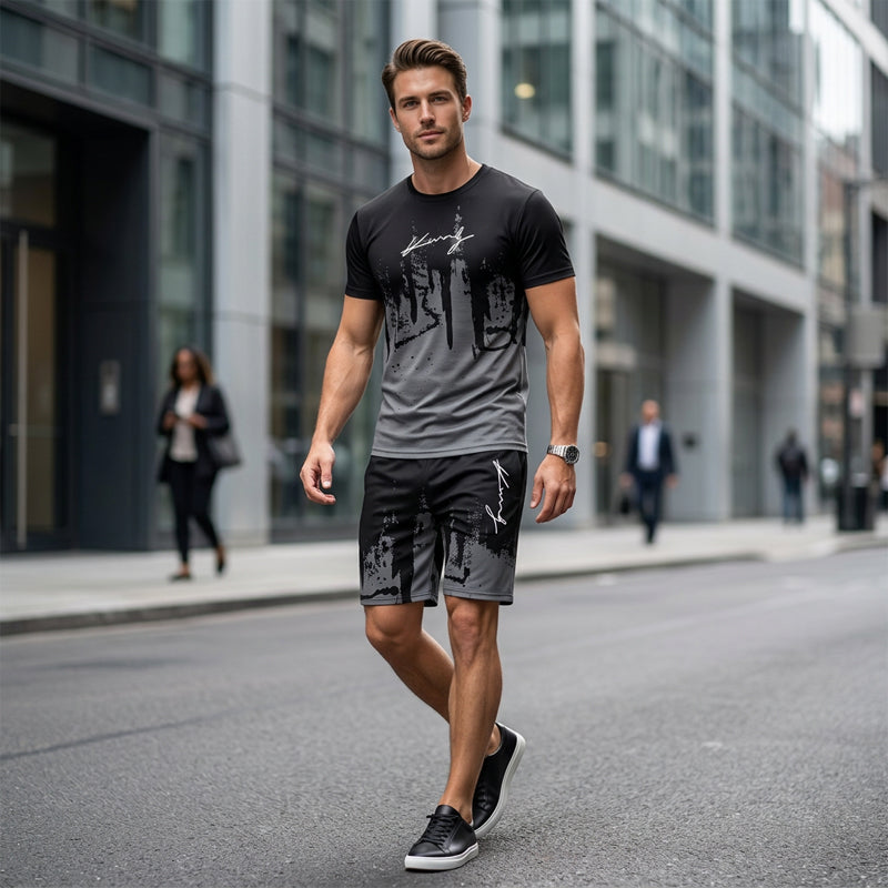 👕 LIMITED-TIME 50% OFF! 🩳 Men's Graphic Print T-Shirt & Shorts Set – Coordinated, Soft, Adjustable Waist 🌴