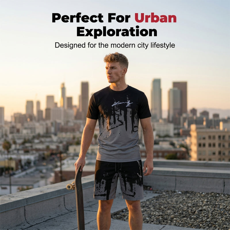 👕 LIMITED-TIME 50% OFF! 🩳 Men's Graphic Print T-Shirt & Shorts Set – Coordinated, Soft, Adjustable Waist 🌴