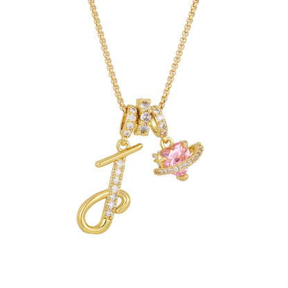 💖Initial Letter Necklace with Pink Heart Charm✨
