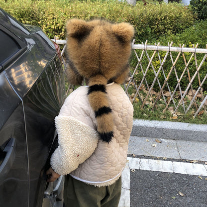 ⏳Time-Limited Special⏰ Raccoon Tail Fur Parent-Child Plush Hat