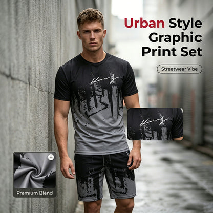 👕 LIMITED-TIME 50% OFF! 🩳 Men's Graphic Print T-Shirt & Shorts Set – Coordinated, Soft, Adjustable Waist 🌴