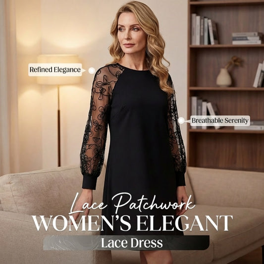 ⏳Time-Limited Special⏰Lace Patchwork Round Neck Long Sleeve Dress