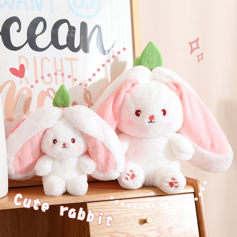 🥳2026 HOT SALE🥳💞50K+ SOLD!🍓🐰 50% OFF! Strawberry Bunny Plush – Transforms into little rabbit! Soft, cute & cuddly. Perfect gift for kids or grandkids. 🎀✨