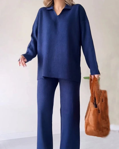 🔥Hot Sale 49% OFF🎁V-Neck Casual Slit Knitted Two-Piece Set