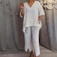 Women's Cotton Linen V-Neck 2-Piece Set