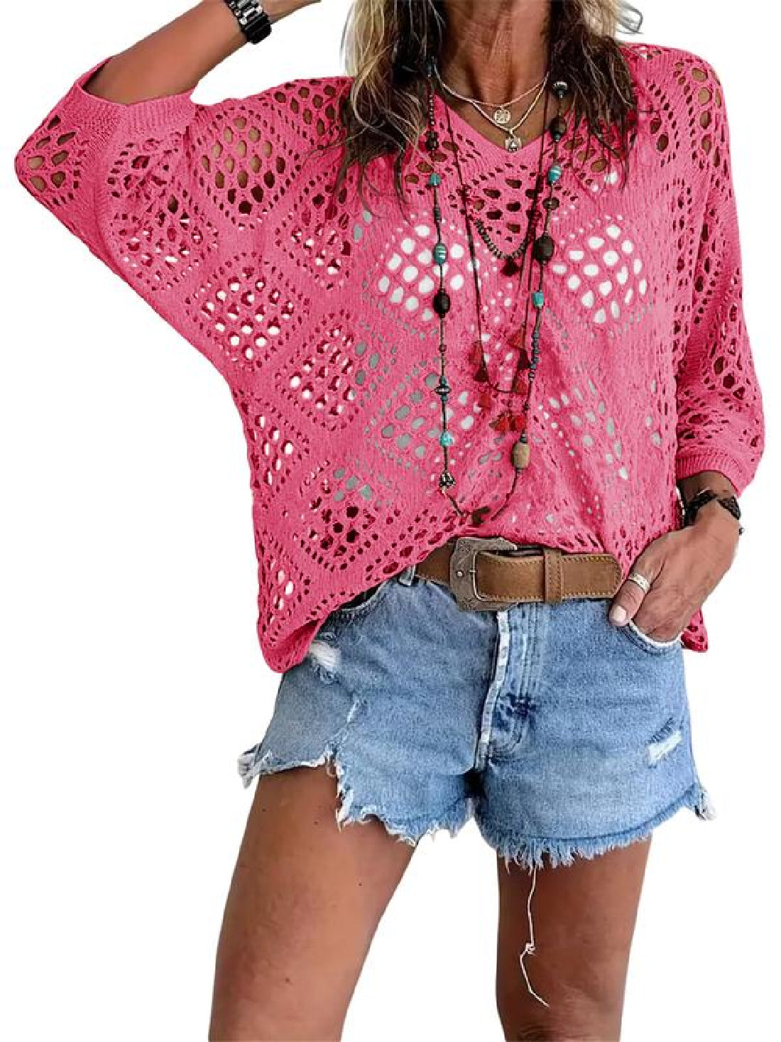⏰Last day sale 50% OFF🔥Hot Sale-Womens Bohemian-Inspired Beige Crochet Top with V-Neck