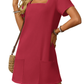 💕Last Day Promotion 48% OFF👗Women's Casual Square Neck Pocket Short Sleeve Dress with Pockets