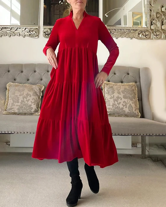 🔥🎅early christmas sale 49% off🎄Solid Color Pleatd Midi Swing Dress