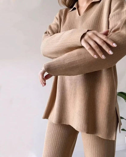 🔥Hot Sale 49% OFF🎁V-Neck Casual Slit Knitted Two-Piece Set