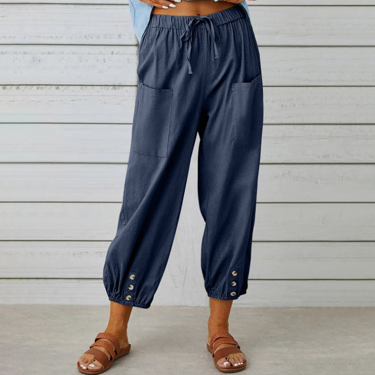 🧵2026 New Women's Summer Cotton Linen Trousers Nine Minute Trousers🍃