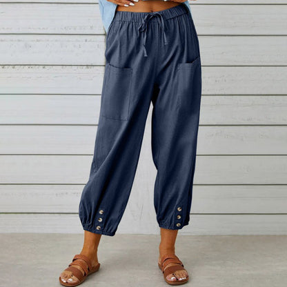 🧵2026 New Women's Summer Cotton Linen Trousers Nine Minute Trousers🍃