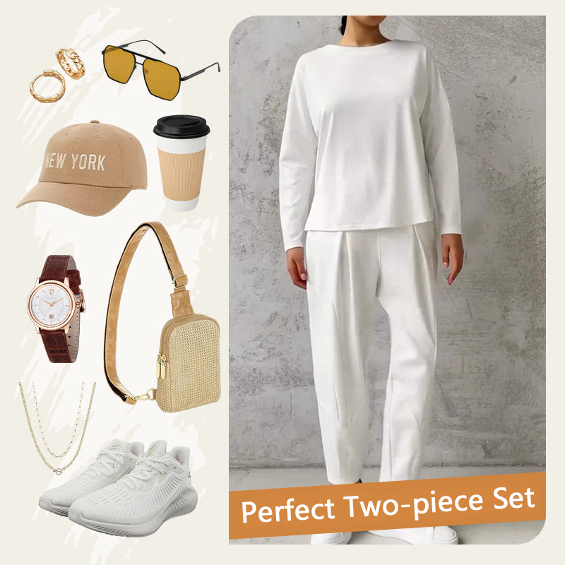 💥Limit Time 50% OFF 💕🤍Round-Neck Long-Sleeved Top ＆ Pants 2-Piece Set