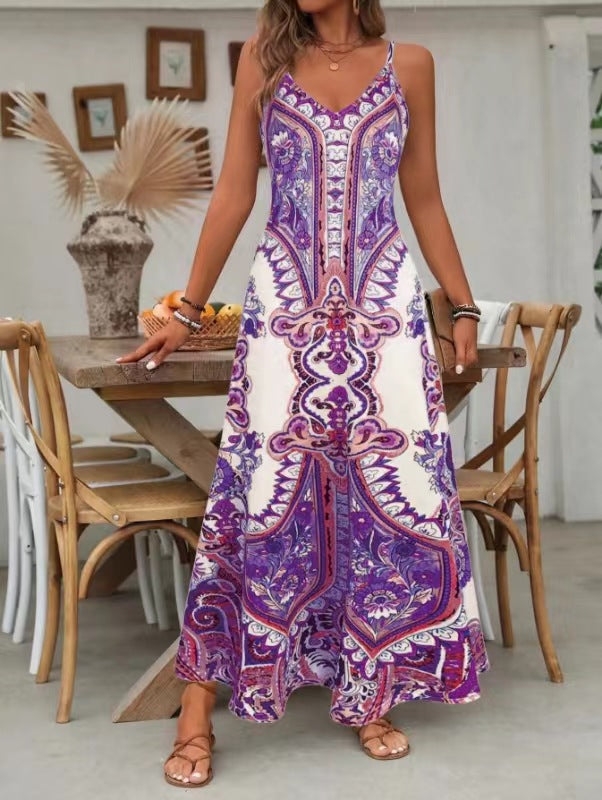 👗 60% OFF NOW! 💃 Women‘s Retro Print V-Neck Maxi Dress – Sleeveless, Flowy Fabric & Perfect for Summer Parties and Vacations ✨