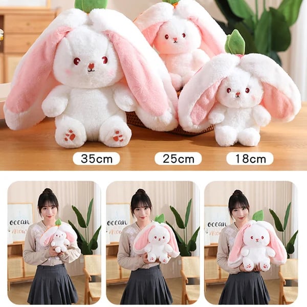 🥳2026 HOT SALE🥳💞50K+ SOLD!🍓🐰 50% OFF! Strawberry Bunny Plush – Transforms into little rabbit! Soft, cute & cuddly. Perfect gift for kids or grandkids. 🎀✨