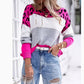 Women's Color Block Leopard Pattern Round Neck Sweater