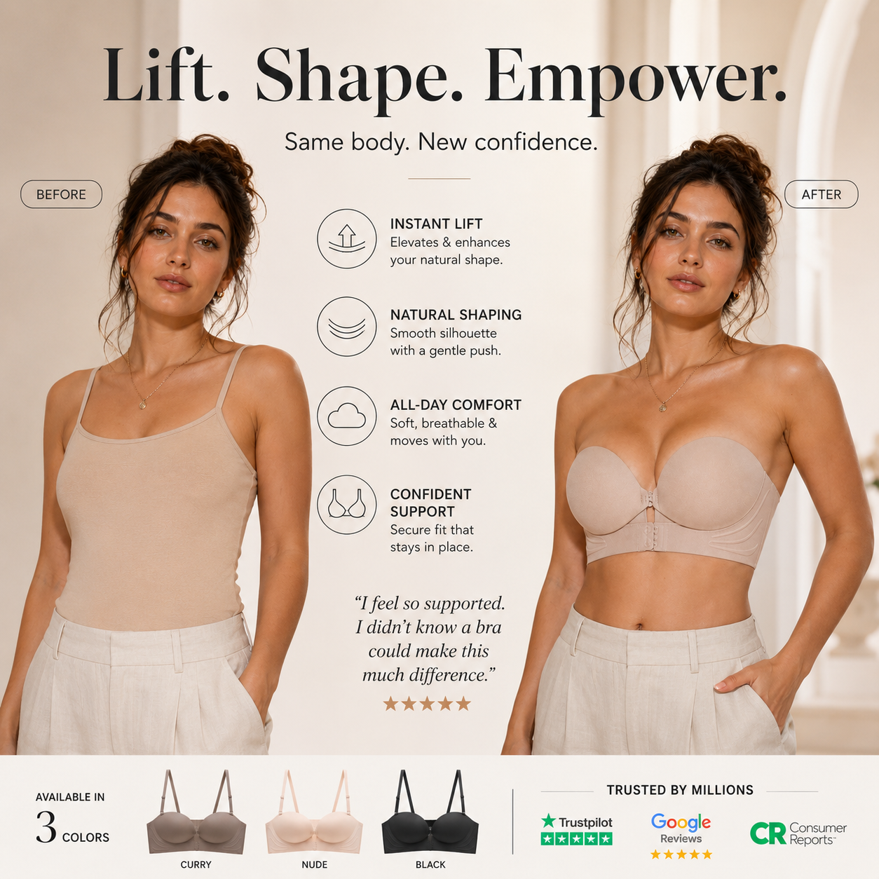 Invisible Strap Front Buckle Push Up Bra