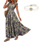 🌸 LIMITED-TIME 50% OFF! 👗 Women's V-Neck Floral Smocked Maxi Dress – Elegant, Bohemian, Lightweight 🦋