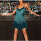 🔥Last Day Promotion 47% OFF💝Women's Feather Fringe Sequin Spaghetti Strap Dress