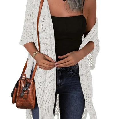 🥳2026 HOT SALE🥳💞50K+ SOLD!🌸☀️ 50% OFF – Just £16.99! Oversized Knit Cardigan – Lightweight crochet tassel kimono for spring & summer. Breathable viscose‑nylon blend – no itch, no cling – layer over anything! 🧶✨
