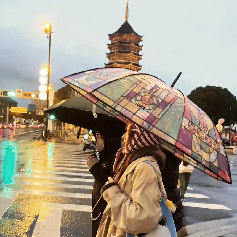 🔥Hot Sale 💦 -Vintage Stained Glass Automatic Umbrella