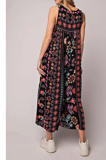 💃✨ Vintage Printed Loose Sleeveless Jumpsuit