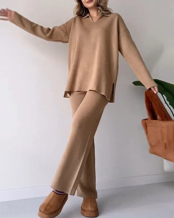 🔥Hot Sale 49% OFF🎁V-Neck Casual Slit Knitted Two-Piece Set