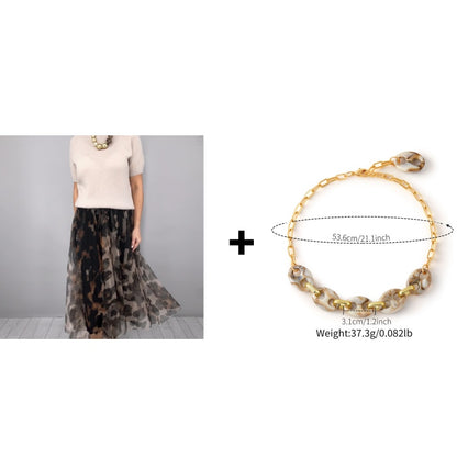 Women's Two-Piece Sweater & Leopard Flowy Skirt Set