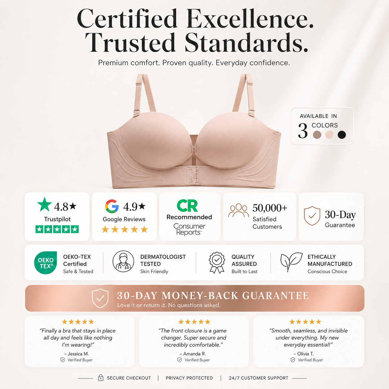 Invisible Strap Front Buckle Push Up Bra
