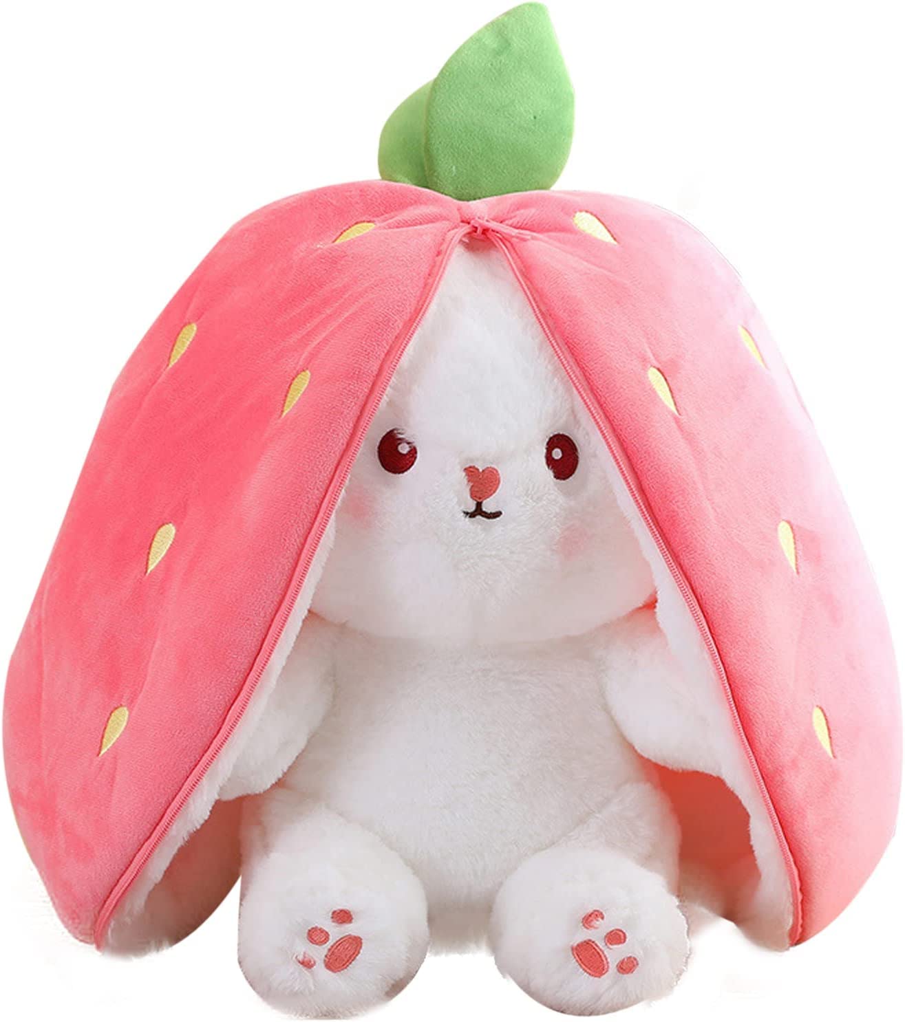 🥳2026 HOT SALE🥳💞50K+ SOLD!🍓🐰 50% OFF! Strawberry Bunny Plush – Transforms into little rabbit! Soft, cute & cuddly. Perfect gift for kids or grandkids. 🎀✨